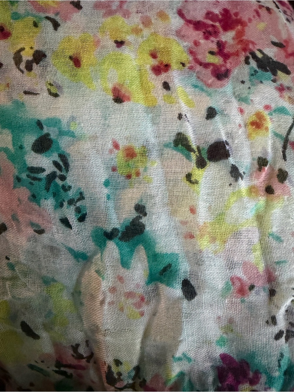 Floral Print Lightweight Scarf in White, Turquoise & Yellow